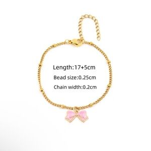 Gold Bracelet with Pink Bow Charm- stainless steel
